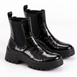 Black Patent Leather Chelsea Boots